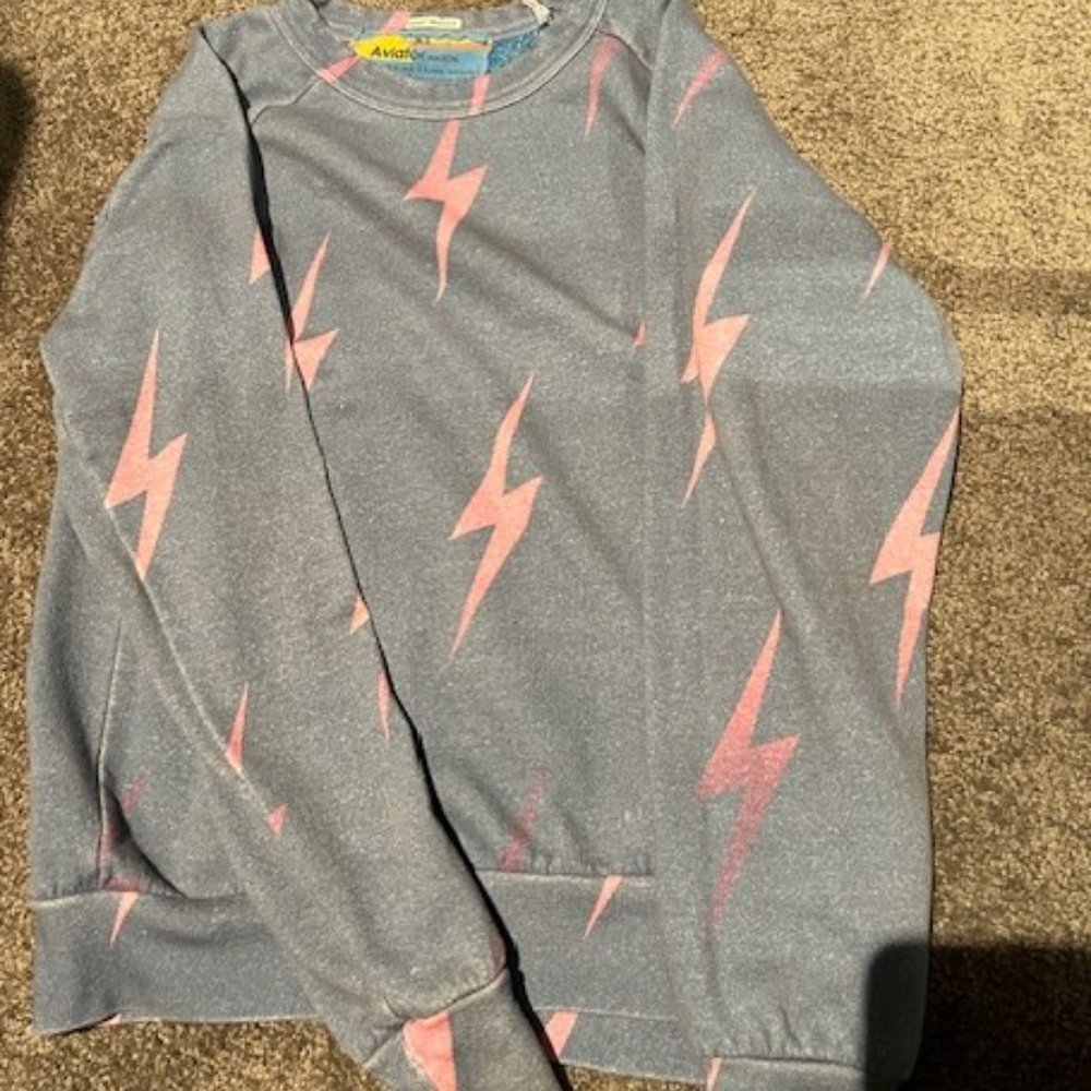 Aviator Nation Blue with Pink Lightning Bolt Sweatshirt